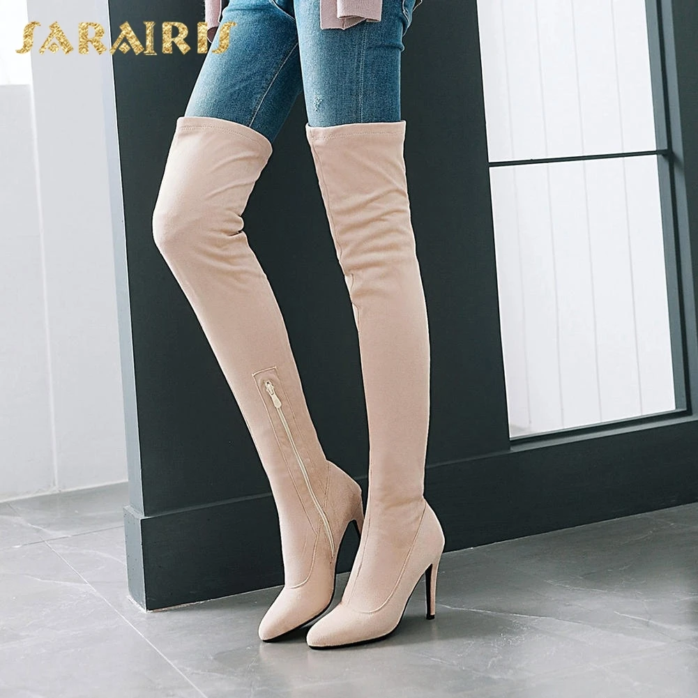 

SARAIRIS New Sexy Plus Size 33-48 Sexy Thin High Heels Shoes Woman Add Fur Winter Warm Boots Woman Over The Knee Boots
