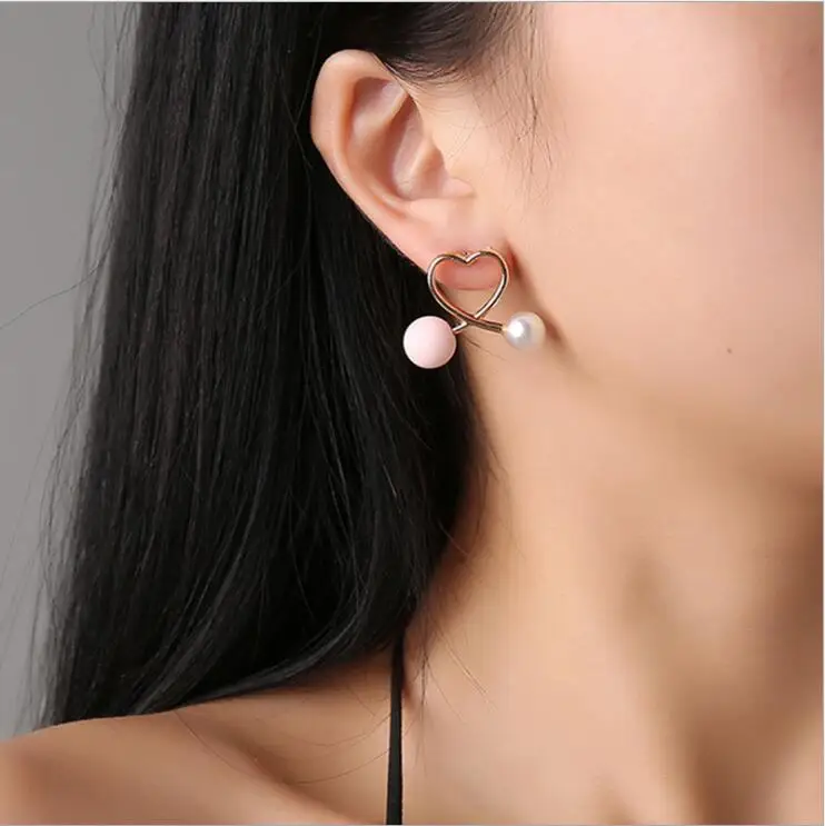 

New Arrival Dainty Sweet Across Heart Beads Stud Earrings Women Brincos Earrings Bijoux Jewelry Gift E5173