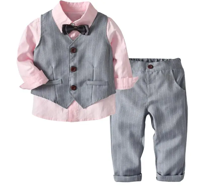 Mingzekids для мальчиков официальная одежда для джентльменов костюмы 2-8Years для маленьких мальчиков хлопковые рубашки с галстуком+ жилетка+ штаны осень-зима Костюмы