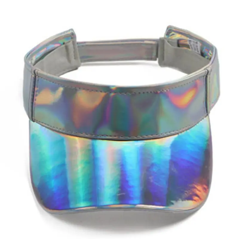 

Minimalist Unisex Faux Leather Empty Top Baseball Cap Metallic Rave Hologram Reflective Hip-Hop Wide Brim Adjusted Sun Visor Hat