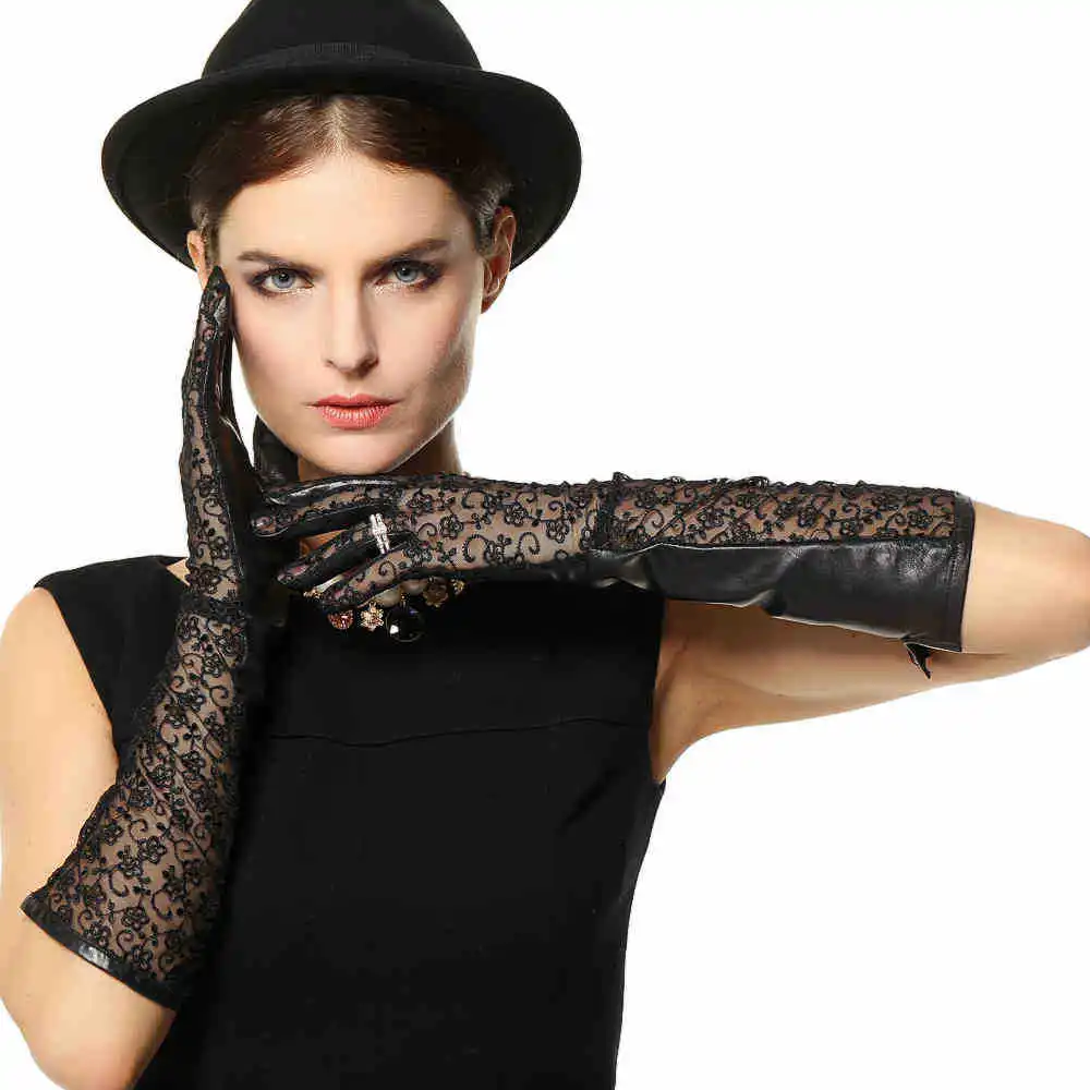 New Arrival 2019 Women Gloves 45cm Long Lace Sheepskin Glove Real Genuine Leather Fashion Elbow Solid Adult For Dressing L112N