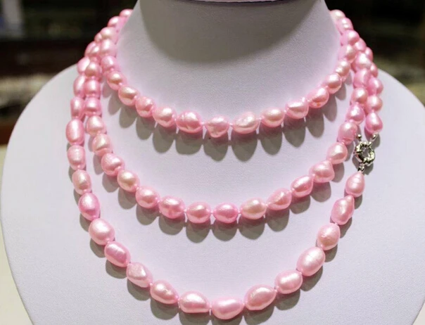 

0002759 long freshwater pearl necklace pink Baroque 9x11mm 47