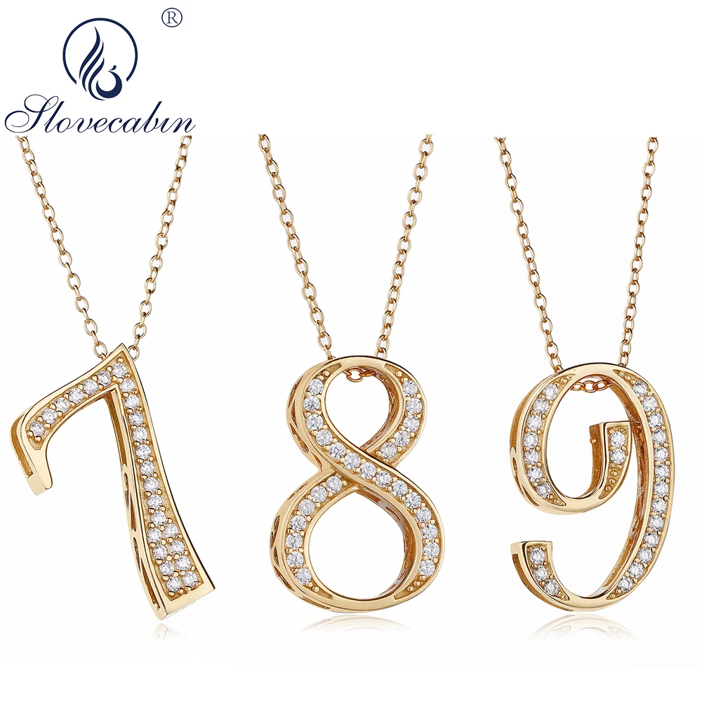 

Slovecabin Real 100% 925 Sterling Silver Clear CZ Lucky Number 7 8 9 Pendant Necklaces For Men Japan Number Gold Chain Collier
