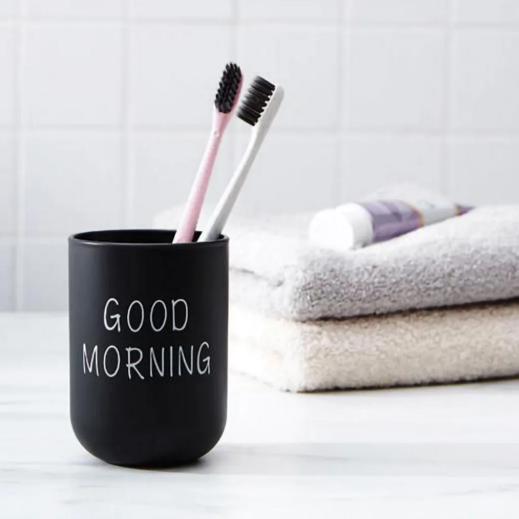 

Bathroom Toothbrush Circular Cup Simple Plain Cup Couple Tooth Cups Good Morning Letter Pattern Tooth cups 2019 Dropshipping