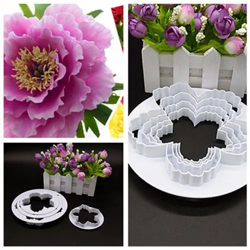 4Pcs/Set Peony Durable Fondant Embosser Cake Cutter Mold Cookie Decorating fandont Baking & Pastry Tools