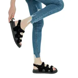 Женские модные пляжные сандалии с открытым носком Повседневная обувь для студентов с круглым носком обувь из флока с ремешком на лодыжке