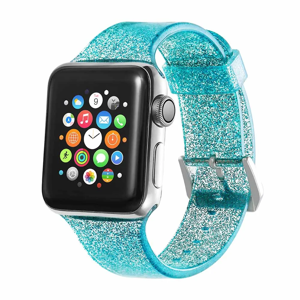 Силиконовые блестящие Мощность прозрачный Элитный сверкающий чехол для наручных часов Iwatch, ремешок для наручных часов Ремешок для наручных часов Apple Watch Series 4/3/2 38 мм 42 - Цвет ремешка: green