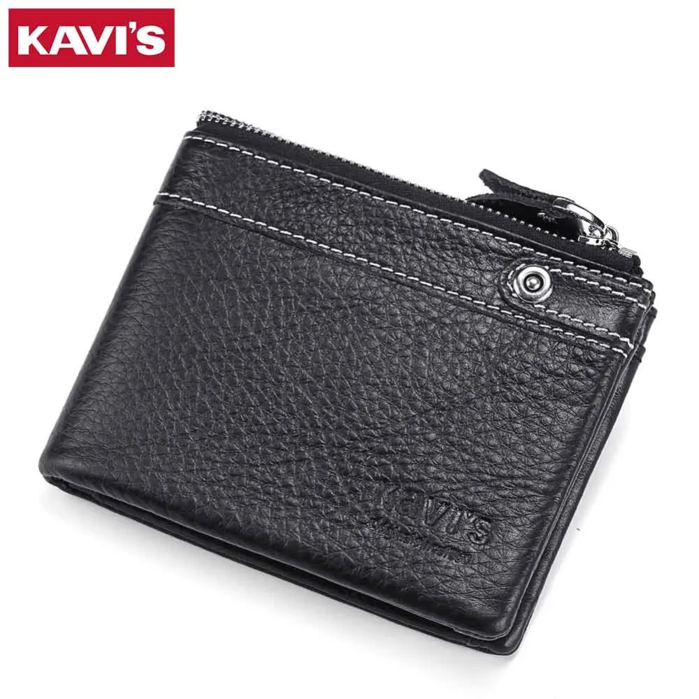

KAVIS Top Quality 100% Genuine Leather Wallet Men Coin Purse Portomonee PORTFOLIO Card Holder Male Cuzdan Perse Small