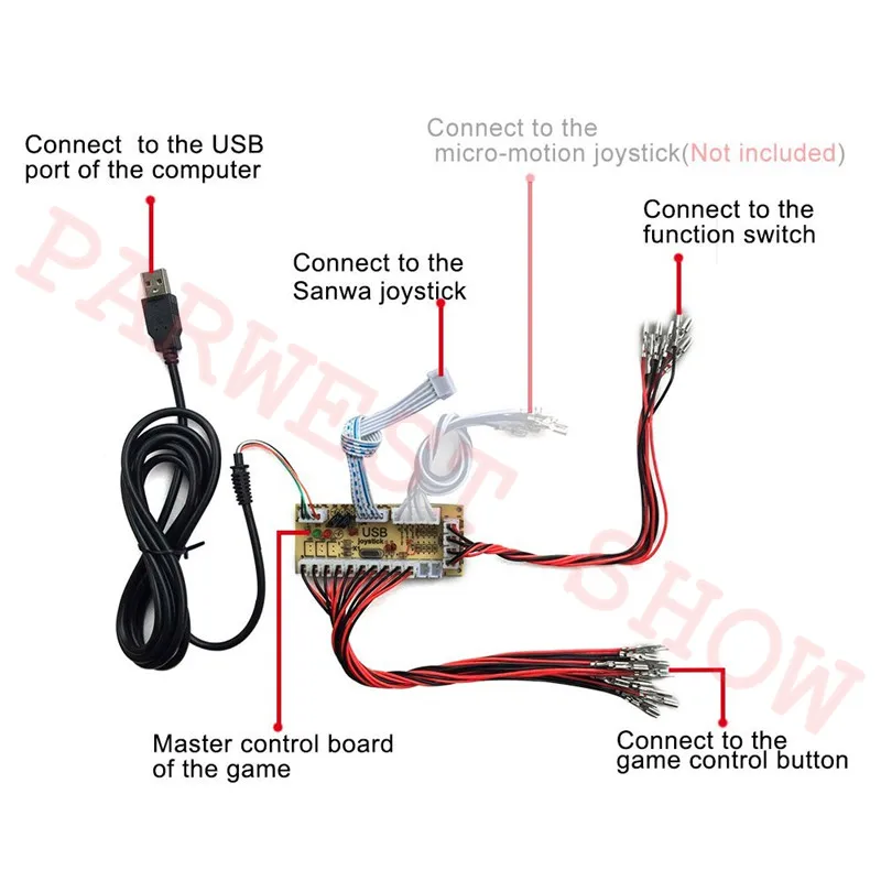 Jamma MAME 2 проигрывателя DIY набор для Happ стиль джойстик с микропереключателем + 33 мм американская кнопка + USB энкодер + 2Pin жгут проводов