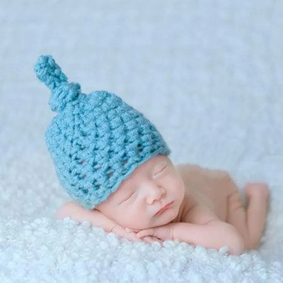 Sky-Blue-9-Colors-Newborn-Baby-Photo-Props-Knot-Hats-Hand-Knitted-Photography-Props-Hat-Crochet-Cap
