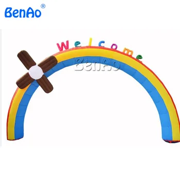 Online R177 BENAO Free Shipping Inflatable Windmill Rainbow Arches Archway For Kids Birthday Party With Air Blower