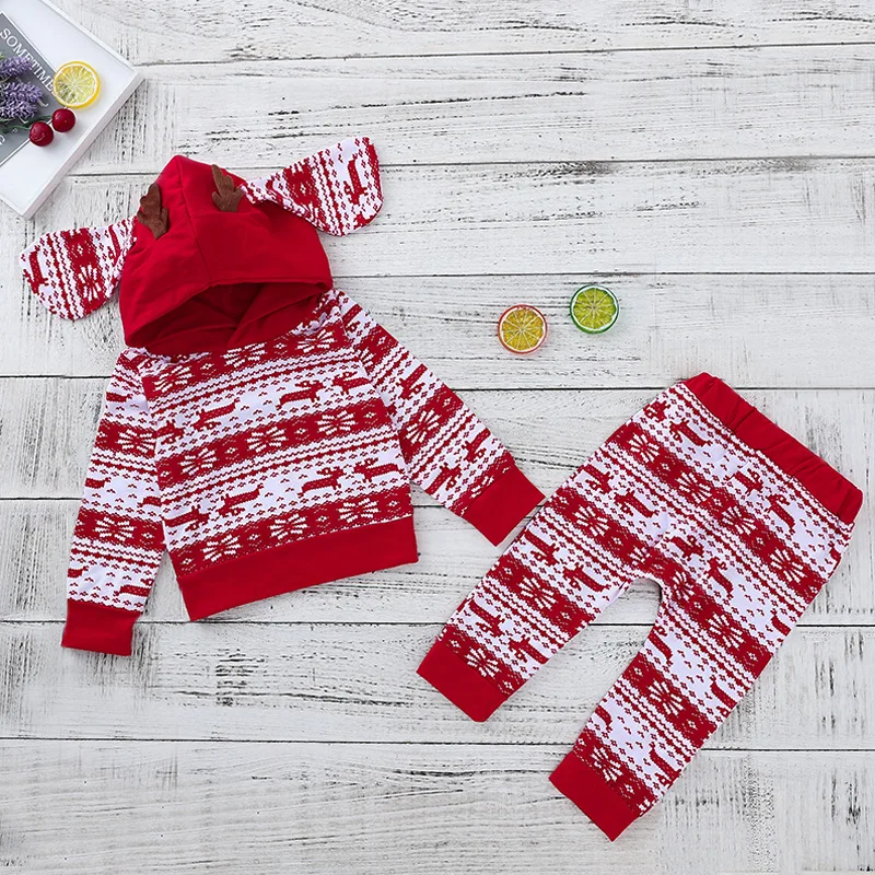 

My First Christmas Baby Boy Suit Toddler's Girl Thanksgiving Clothes Print Deer Long Pullover+pants 2-piece for Newborns Clothes