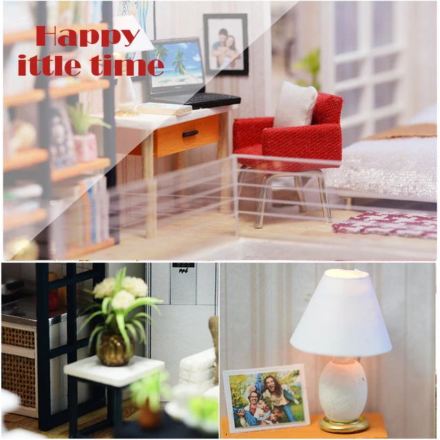 Cutebee DIY House Miniature with Furniture LED Music Dust Cover Model Building Blocks Toys for Children Casa De Boneca  J13 5
