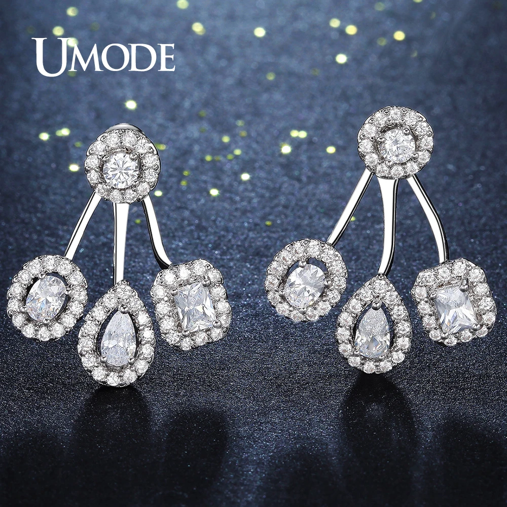 

UMODE Creative New Design Four Cut Oval Water Square Round AAA CZ Earrings Jackets Jewelry for women Birthday Gift Aros AUE0263