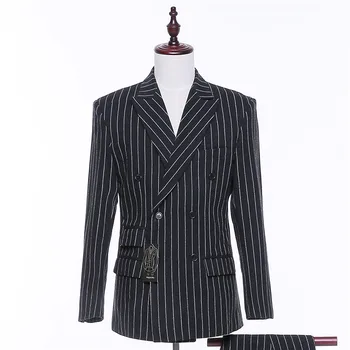 

New Mens Casual Blazers Jacket Wedding Coats Black/White Striped Fabric Slim Tuxedo Formal Business Dress Blazer Without Pants