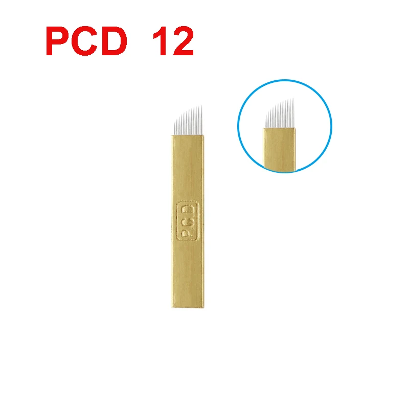 

50 pcs PCD Hard 12 Pin Permanent Makeup Eyebrow Tattoo Blade Golden Microblading Needles for 3D Embroidery Manual Tattoo Pen