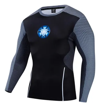

2019 New iron Man T-shirt Mens Compression Shirt Long sleeve 3D Printed Spliceing Tops Halloween Cosplay Costume