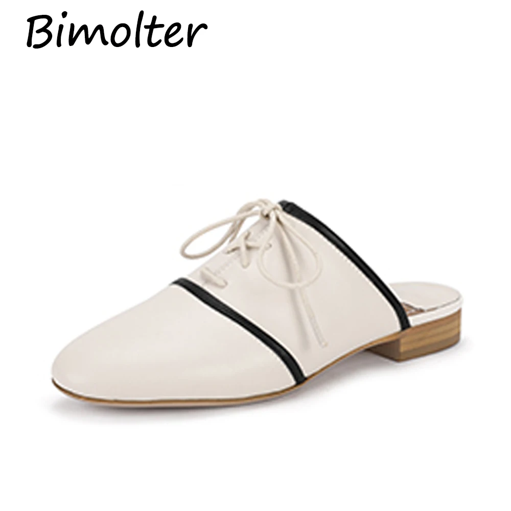

Bimolter ladies casual slides designer leather Closed toe slippers Patchwork sandals black soft fashion shoes 2019 women NB042