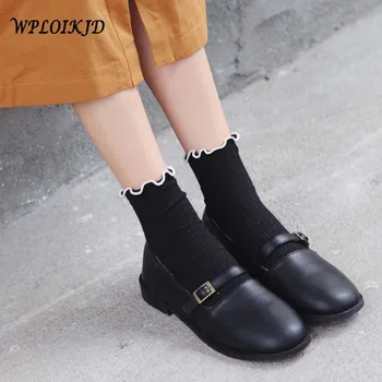

[WPLOIKJD]Korean Style Women Cotton Funny Happy Edge Socks Creative Calcetines Skarpetki Candy Color Ankle Socks Women Harajuku