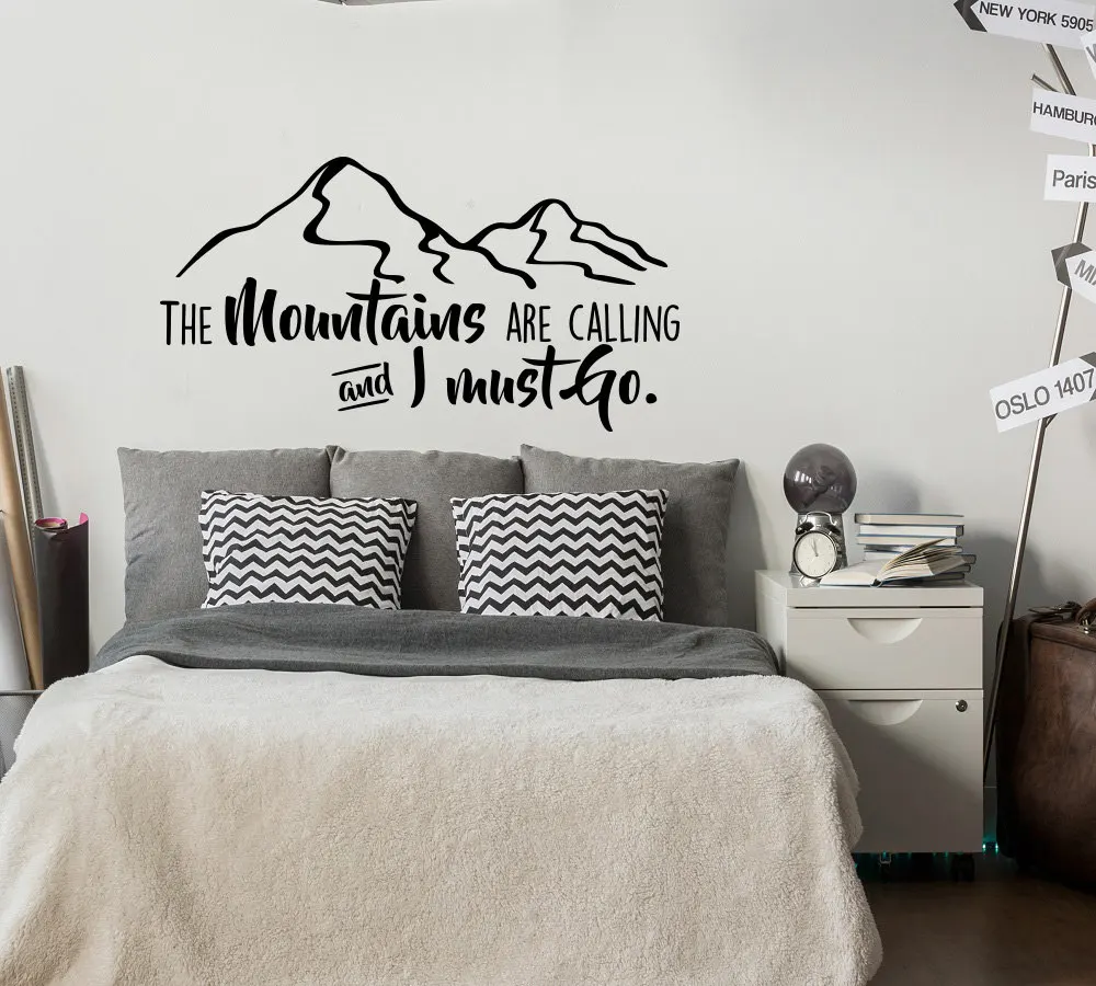 Inspirational Wall Stickers Adventure Vinyl Quote The Mountains Are