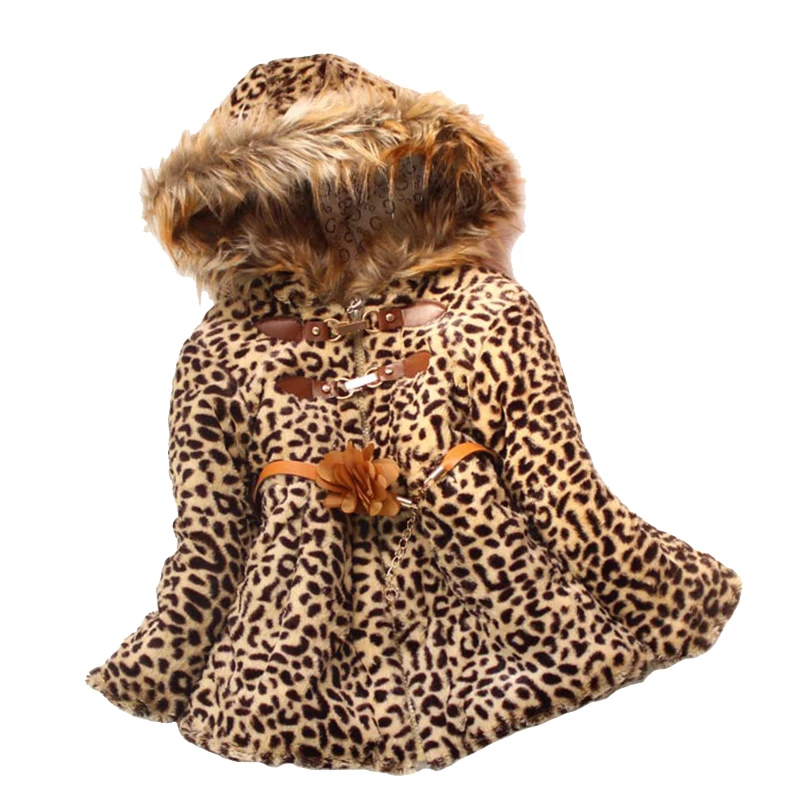 

Fake Fur Coat Leopard Clothing For Girls Manteau Fille European And American Style Children's Winter Jacket Soft Hooded