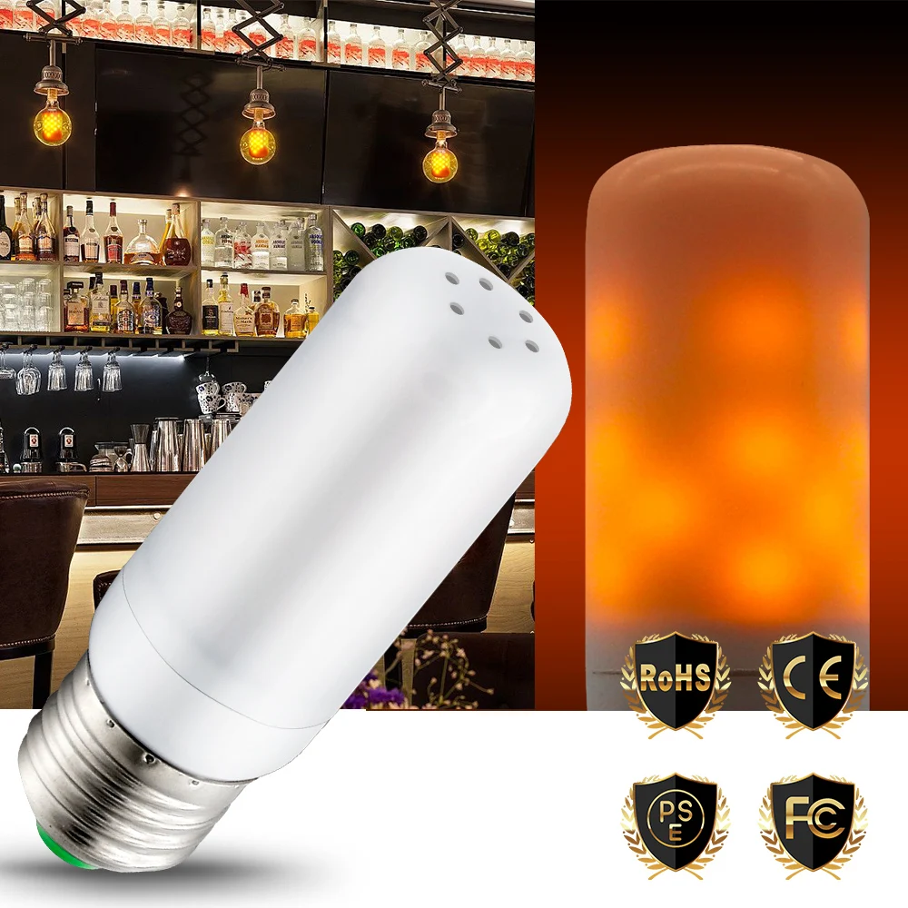 E27 Светодиодный светильник с эффектом пламени, светодиодная лампа в форме свечи, 3 Вт, имитация огня, горение, ночник, 2835 SMD, креативная