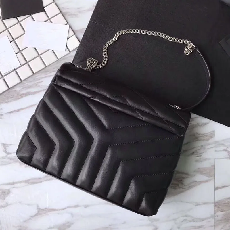 

Real calfskin leather luxury handbag Top quality chevron Y-shaped monogram brand designer messenger bags loulou small chain bags