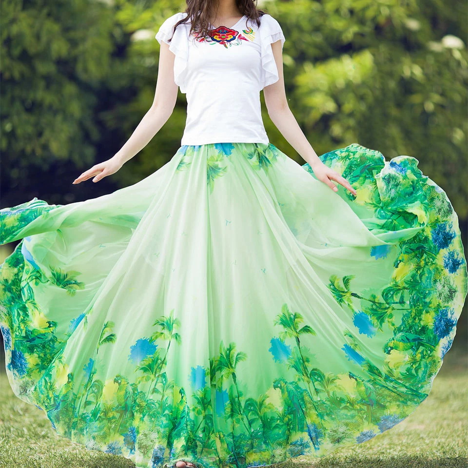 2019 Nieuwe Lente en zomer Plus Size 5XL Chiffon print bloem Bohemen Grote Zoom Vrouwelijke Lange Maxi Rok/faldas largas elegantes 2019 Nieuwe Lente en zomer Plus Size 5XL Chiffon print bloem Bohemen Grote Zoom Vrouwelijke Lange Maxi Rok/faldas largas elegantes