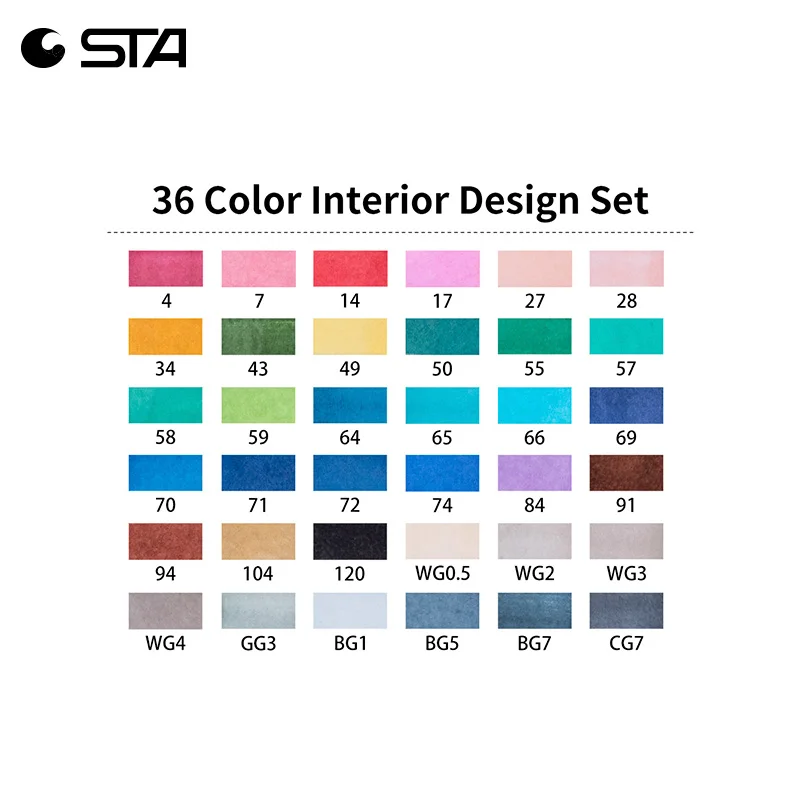 FINECOLOUR Эскиз Художника Двуглавый Copic Маркер Набор 36 48 60 72 Цвета Спиртовой Основе Манга Арт Маркеры для Дизайна поставки - Цвет: STA 36 Interior set