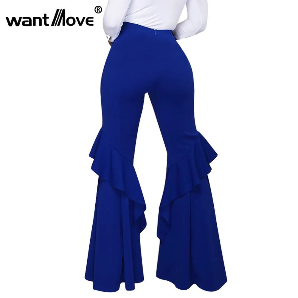 Wantmove, 5 цветов, расклешенные брюки, длинные штаны, лоскутные, новинка года, Осень-зима, женские, с высокой талией, однотонные, длинные штаны, JZ237 - Цвет: royal blue