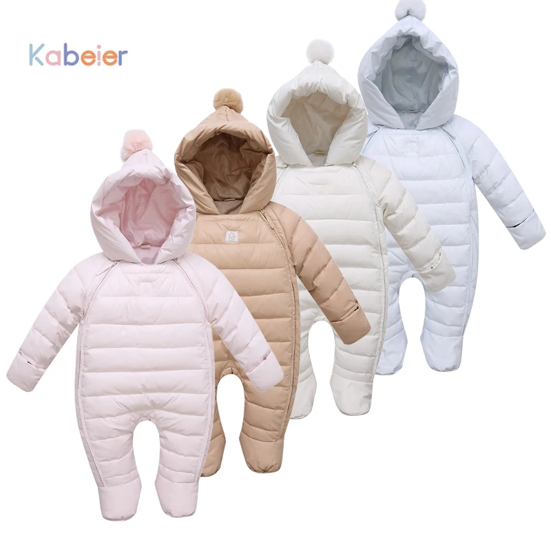 

Baby Snow Romper Clothing 100% Feather Filler Hooded Newborn Down Apparel Russia Winter Solid Thick Warm Boy Girl Overalls