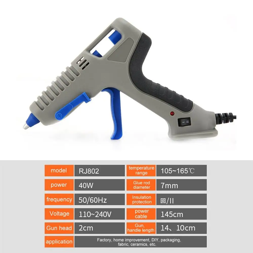 RJ801 термоклеевой пистолет с клеевым стержнем для DIY ручной работы, инструменты для ремонта игрушек, электрические термоклеевые пистолеты - Цвет: RJ802 Gray Black