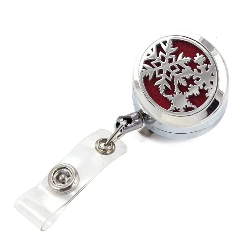 

2018 Snowflake Silver Essential Oil Locket Keychain Name Tag Badge Holder Brooch
