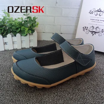 OZERSK Brand Summer Soft Comfortable Split Leather Woman Flats Shoes Leisure Ballet Footwear Hollow Out