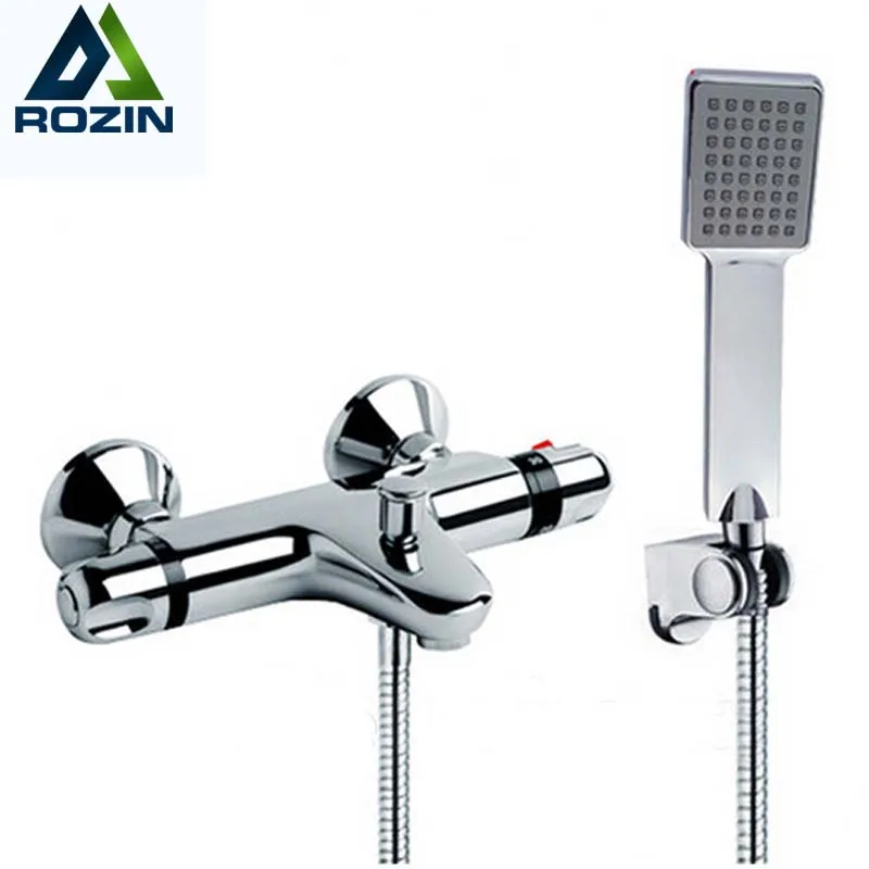 

Modern Thermostatic Shower Mixer Faucet Wall Mounted Temperature Control Handheld Tub Shower Faucet Chrome Finish