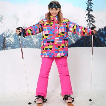 

-30 Degree Winter Girls Snowboard Ski Suits Children Outdoor Waterproof Windproof Thicken Jacket Pants Kids Clothes Set