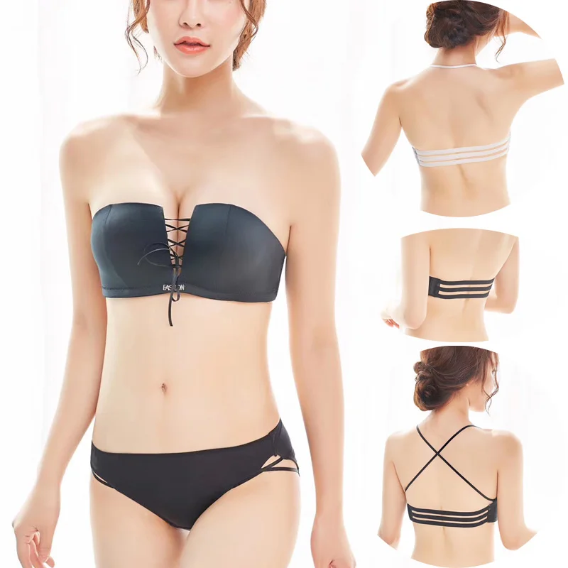 

Sexy Invisible Bras set Women lingerie Beauty back Bralette Adjustable Strapless Underwea Push Up Bra Magic Brassiere sets
