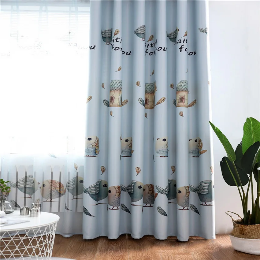 Симпатичная занавеска "птицы" для детской комнаты, голубая прозрачная вуаль для окна спальни, тюль с драпировкой M& 078#40