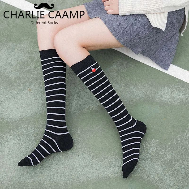 

CHARLIE CAAMP Ladies New All Seasons Cotton Striped Love Embroidery Casual Wild Series Women Fashion Trend Only Greta Socks E148