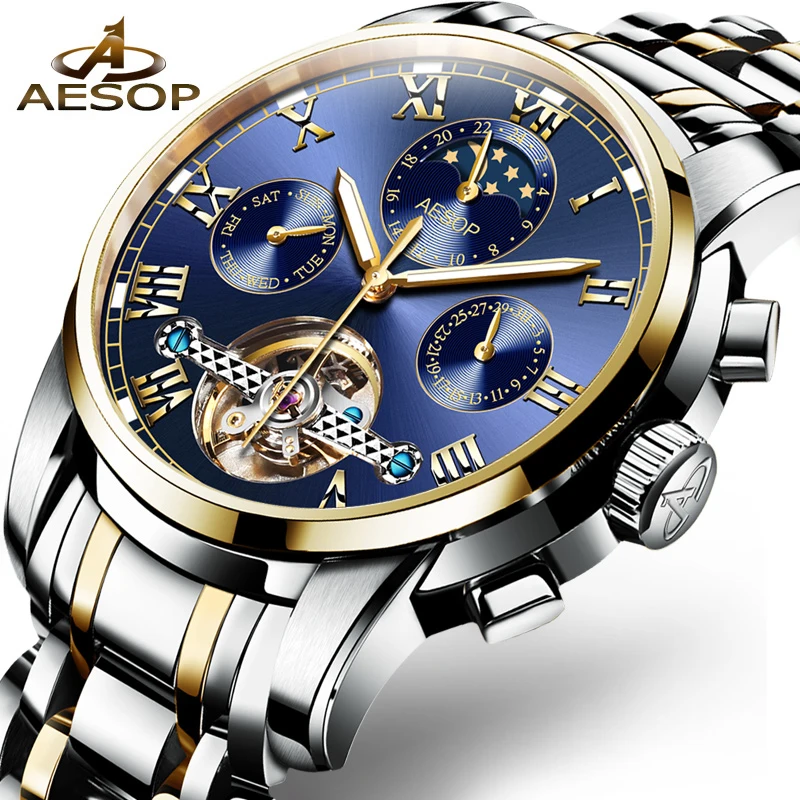 AESOP автоматические механические часы для мужчин Роскошные мужские наручные часы водонепроницаемые мужские часы с скелетом мужские часы Relogio Masculino