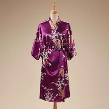 Кимоно в винтажном стиле с павлином и цветком, банное платье, китайская женская сексуальная атласная ночная рубашка из искусственного шелка, летняя повседневная сексуальная одежда для сна, один размер BR119