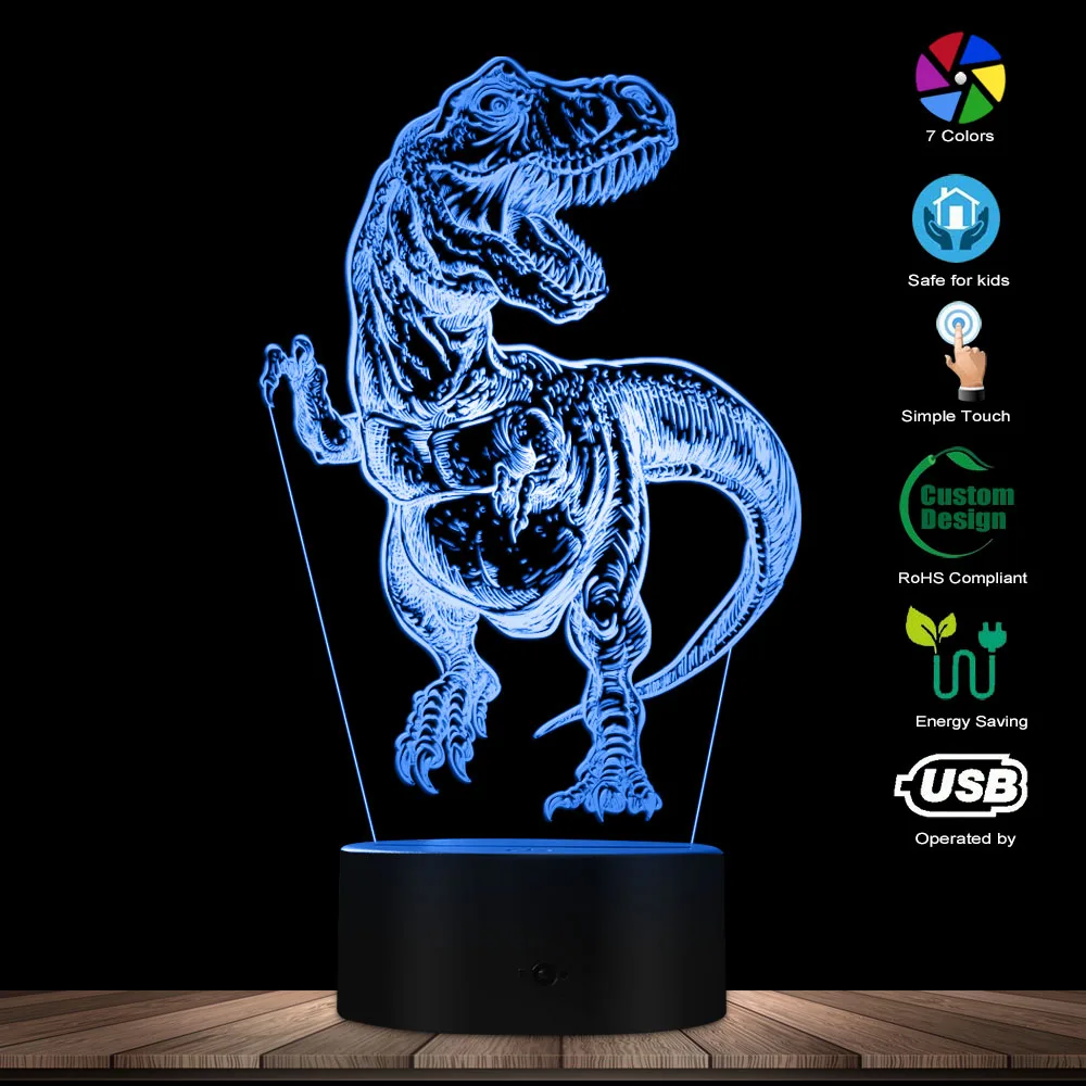 Ручной нарисованный тираннозавр рекс 3D Оптическая иллюзия ночной Светильник T-Rex спальня красочная Ночная лампа Dinaosaur светильник ing Art dinino подарки
