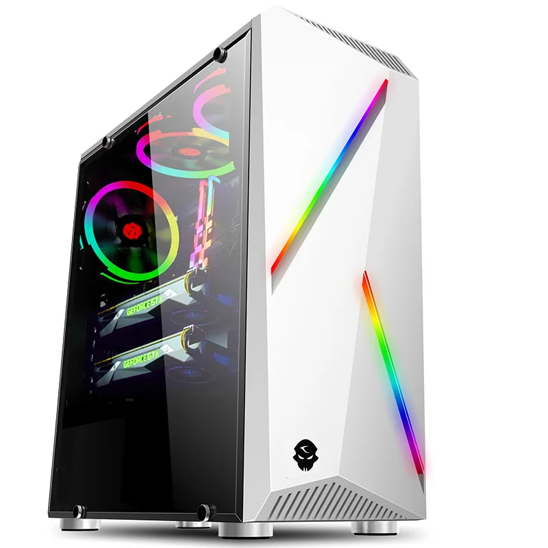 

380*180*435 Transparent Toughened glass ATX Computer gaming Case Tower RGB Double Light Strips Desktop PC Gaming Case Chassis
