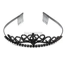Свадебная Корона повязка на голову Принцесса Корона Персиковое сердце элегантный черный в стразах-кристаллах корона диадемы волос аксессуары подарок на Рождество