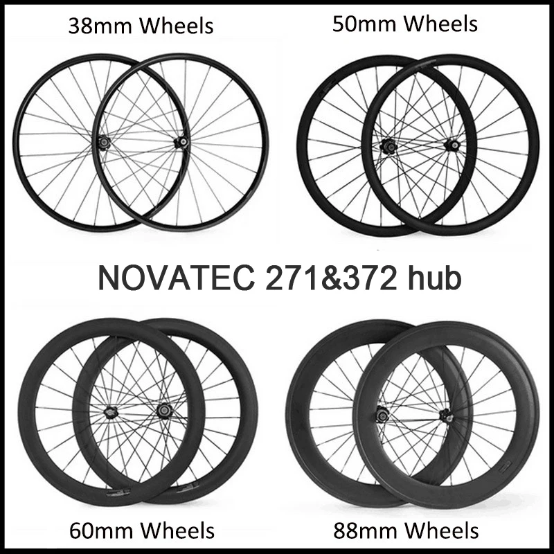 Best OEM carbon wheels bicycle 20 / 24 / 38 / 50 / 60 / 88 mm road clincher / tubular wheelset with NOVATEC 271&372 hub 0