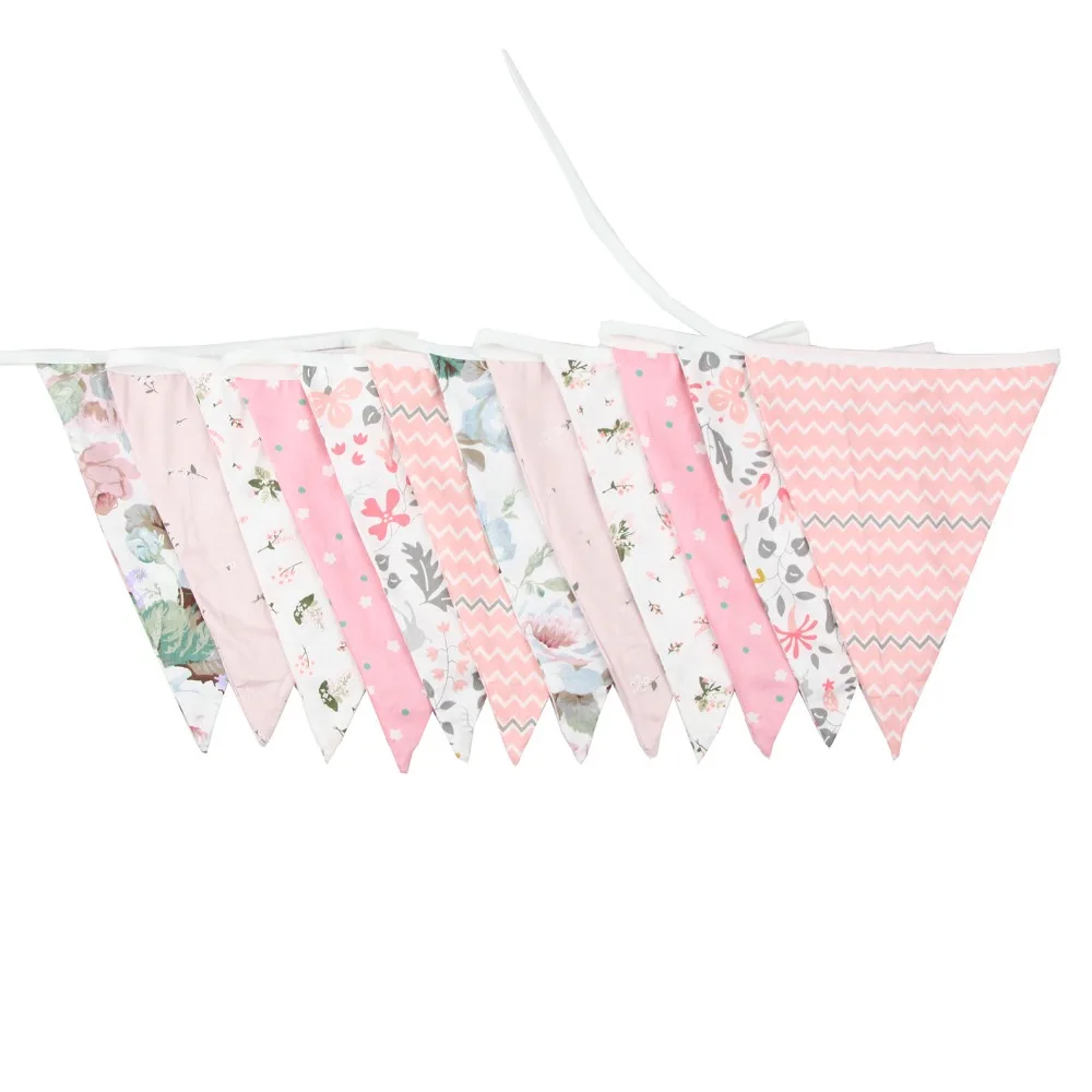 

New 12 Flags INS Floral Fabric Banners Personality Wedding Bunting Party Birthday Garland Home Decoration