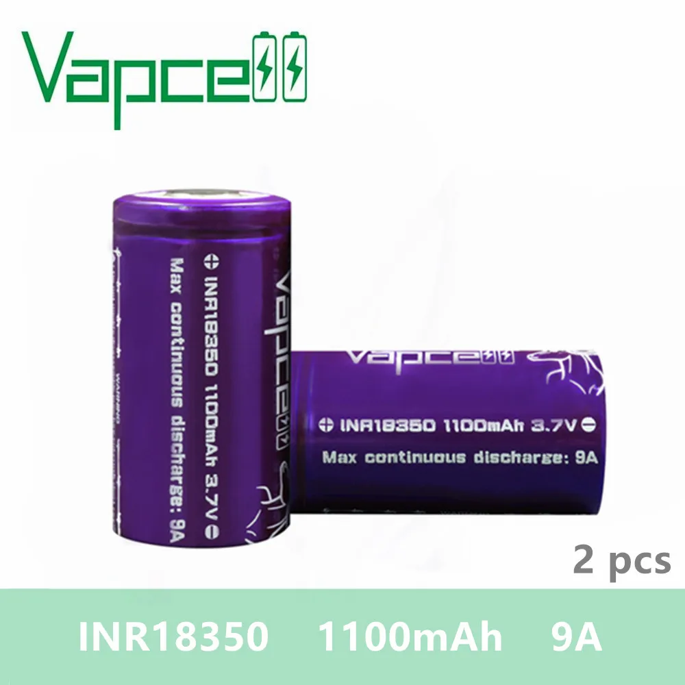 

Free shipping 2pcs VAPCELL INR18350 1100mAh 9A lithium 3.7V rechargeable battery electronic smoke E-CIG vs keeppower 18350