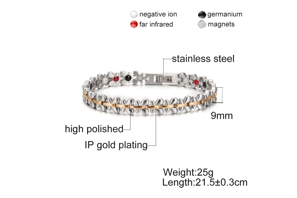 Vinterly стальной Магнитный Браслет Женская цепочка золотые магнитные браслеты для женщин цветок энергия Германий Голограмма браслеты для мужчин