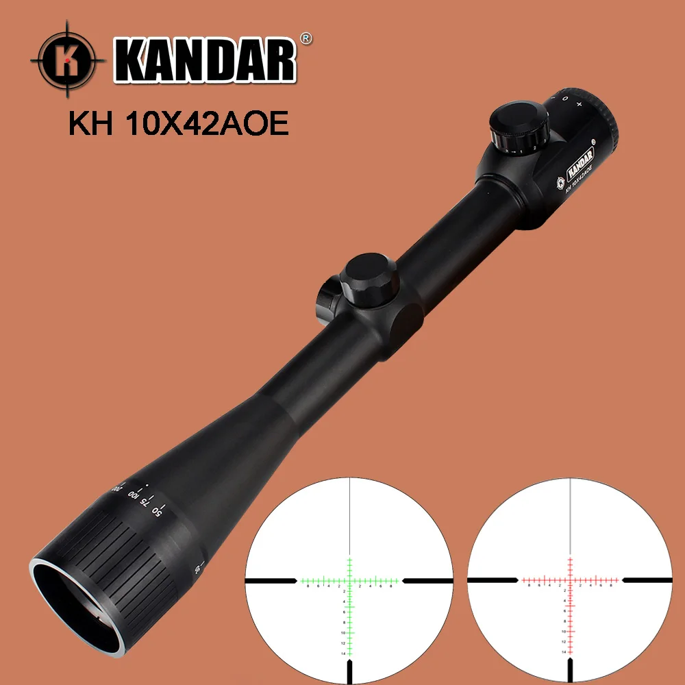 KANDAR 10X42AOE Hunting Rifle Scope Red Green Illumination Glass Etched Reticle Fixed