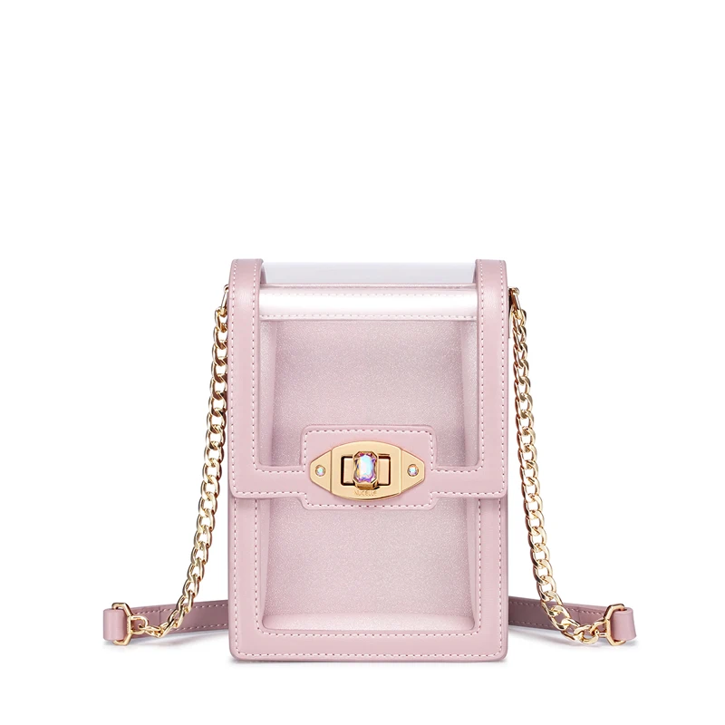 

NUCELLE Women's TPU PU Leather Messenger Bag Ladies Fashion Transparent Chains Purse Female Beach Summer Phone Crossbody Bags